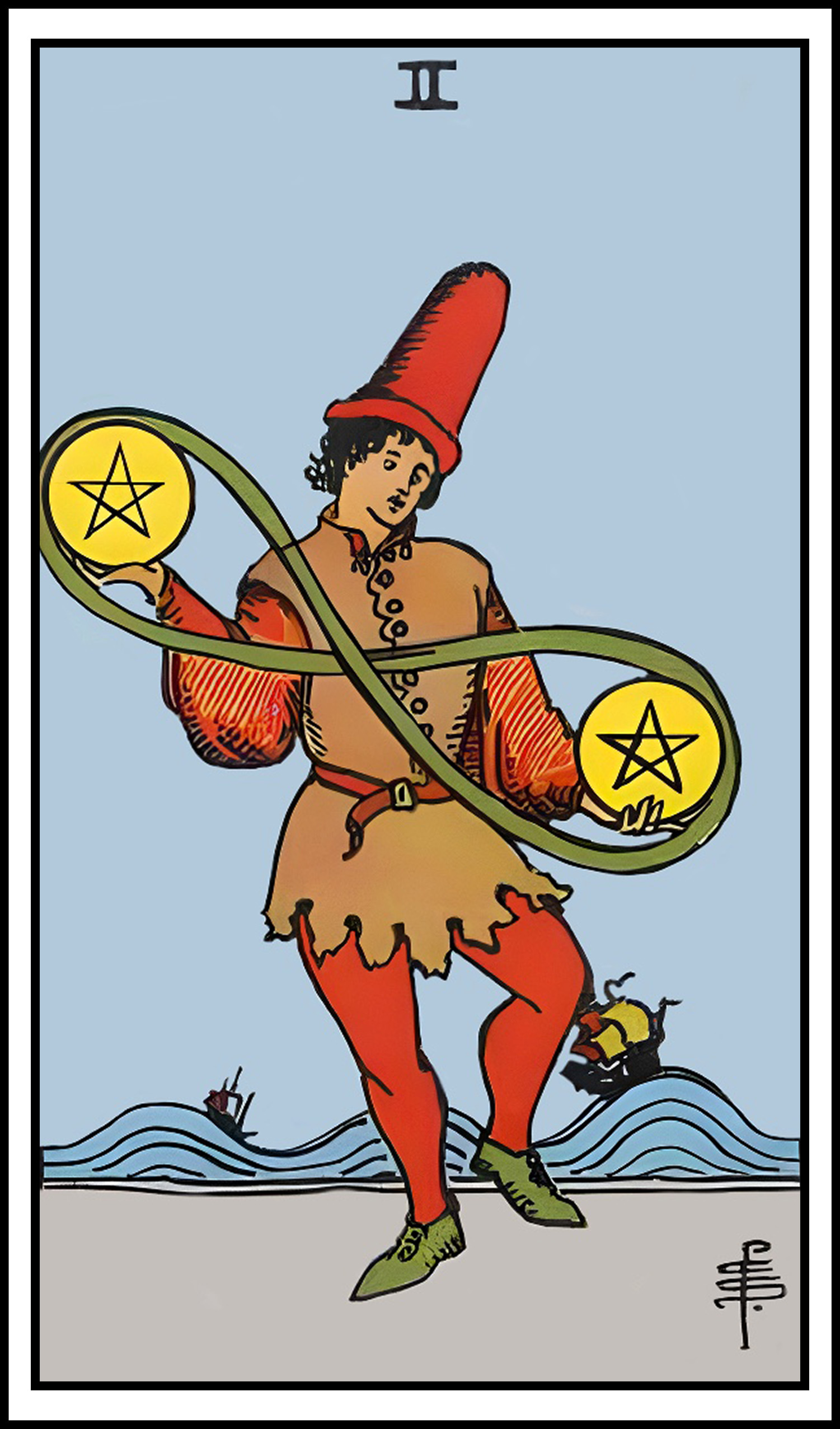 <p>2 of pentacles</p>