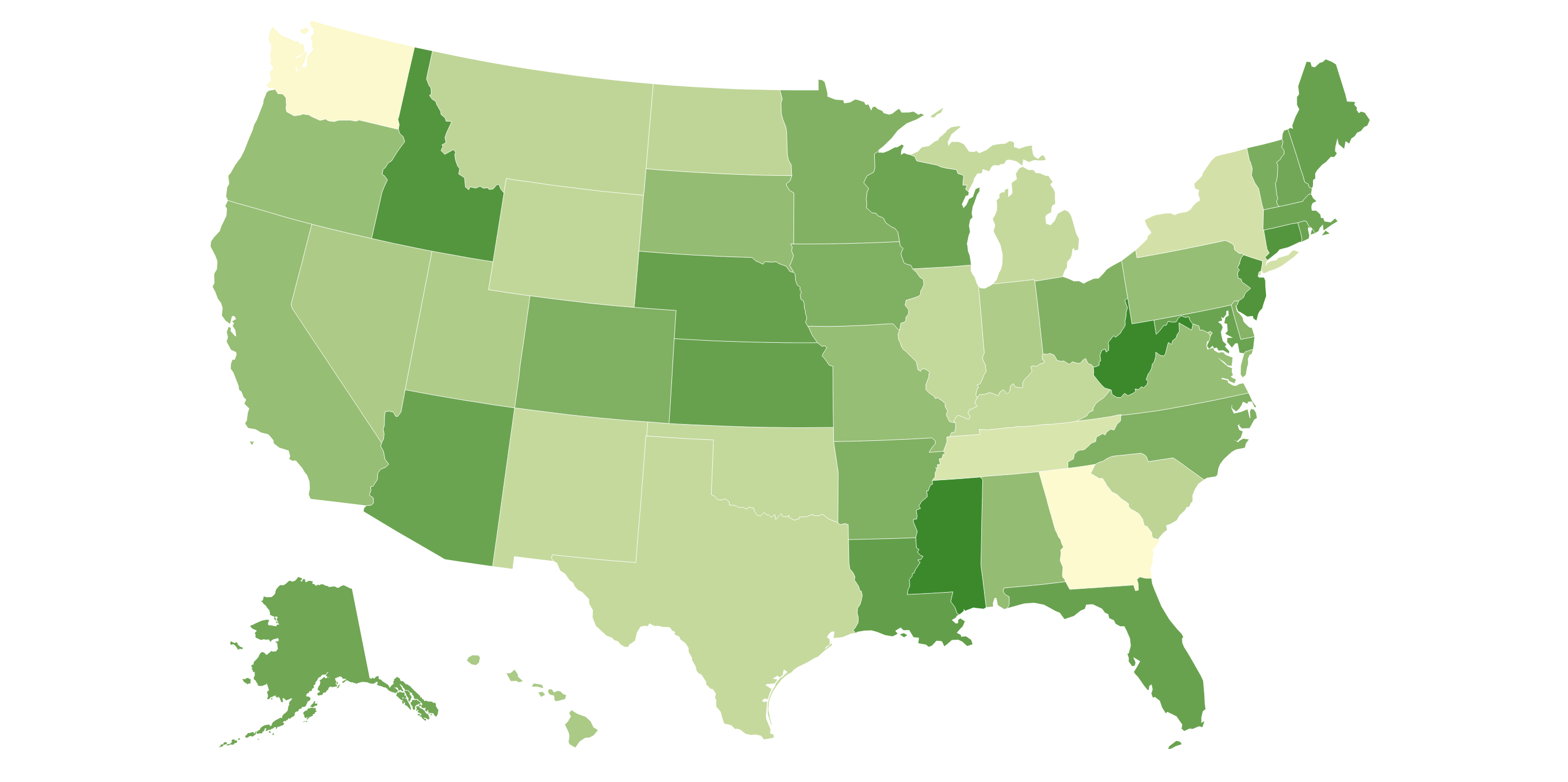 <p>A map where recognized areas are shaded or patterned based on a variable measurement.</p>