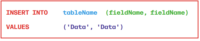 <p>A command in DML used to add new information into a table, brackets, quotation marks and commas needed.</p>