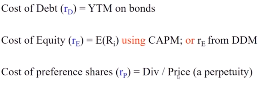<p>Also known as WACC</p><ul><li><p>Combination of cost of debt and cost of equity</p></li></ul><p></p>