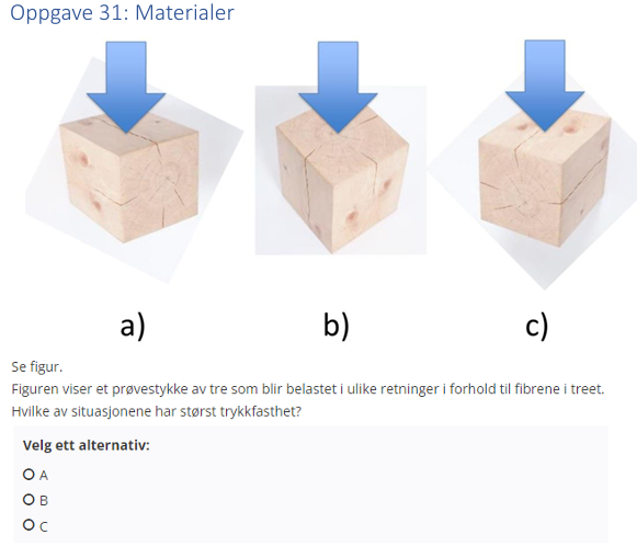 <p>(Materialer: bank) Hvilken av situasjonene har størst trykkfasthet?</p>