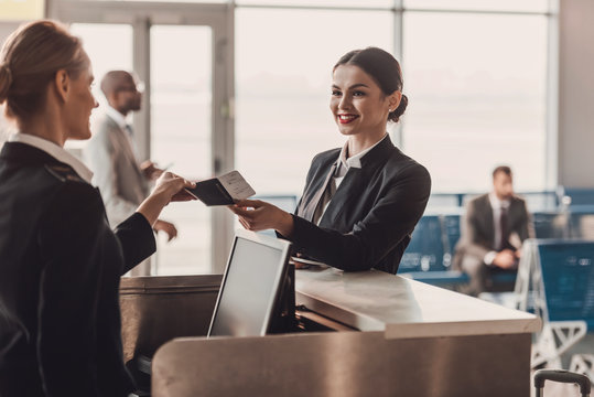 arrive and register at a hotel or airport