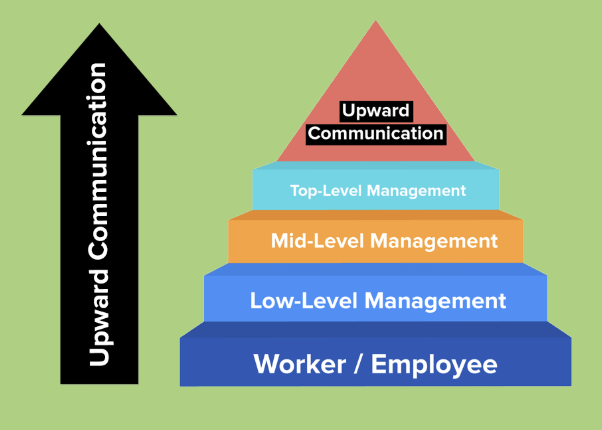 <p>form bottom of organisation to top (performance reports)</p>