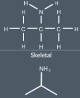 <p>We don't write any Cs or Hs but we do write N for the nitrogen atom, ANd unlike hydrogen atoms attached to carbon atoms IF there are hydrogen atoms attracted to any NON-CARBON atoms then we do write this i although we don’t have to show the bonds. OS we write NH2 to dhow the NH2 atom and we show single bond between NH2 and carbon </p><p></p>