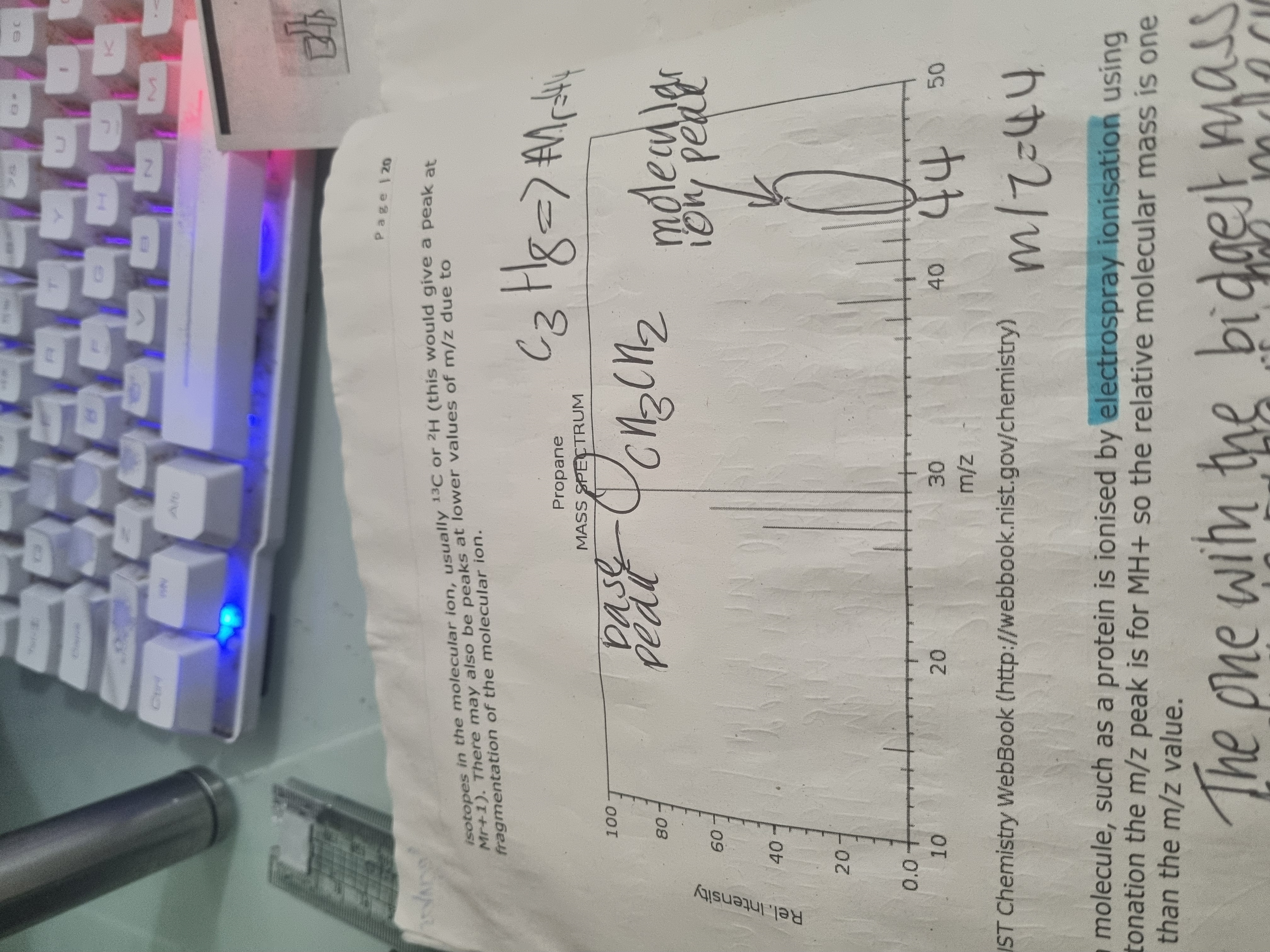 <p>The molecular ion peak tells you the Mr of the compound</p>