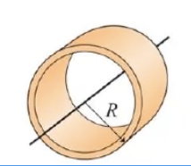 <p>Moment of inertia of Cylindrical hoop, about center </p><ul><li><p>each particle in the hoop is the same distance (r) away from the axis of rotation</p></li><li><p>when u add up all the diff moments of inertia of all of these particles:</p><ul><li><p>u get a total moment of inertia of ___</p></li></ul></li></ul><p></p>
