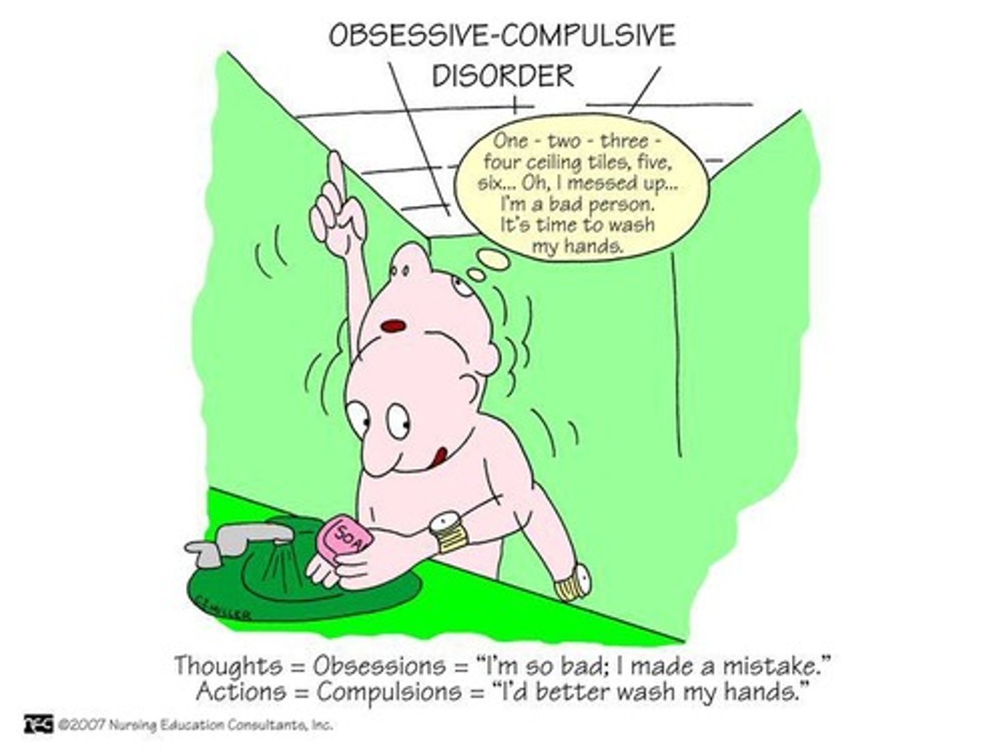 <p>an anxiety disorder characterized by recurrent and persistent thoughts, ideas, and feelings or repetitive acts sufficiently severe to cause marked distress, consume considerable time, or significantly interfere with the patient's occupational, social, or interpersonal functioning</p>