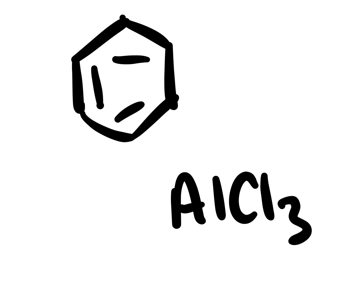 <p><span>Ring and ALCl3 - ring structure replaces Cl</span></p>