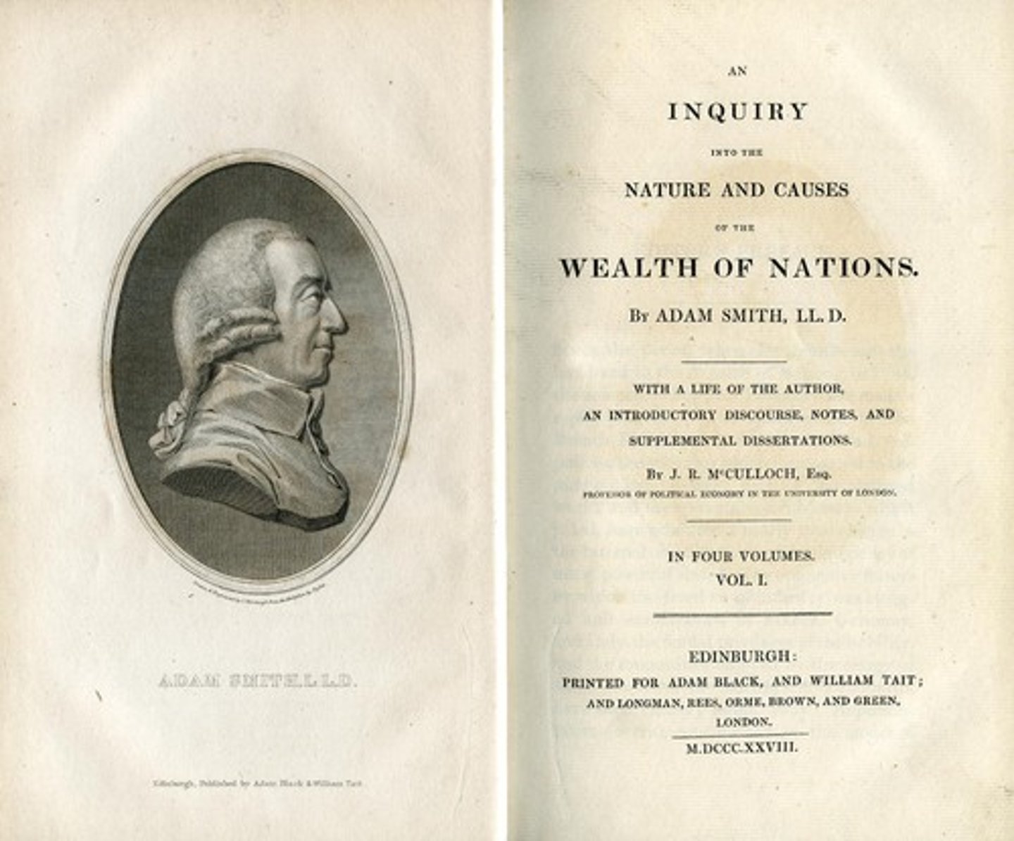 <p>British philosopher and writer Adam Smith's 1776 book that described his theory on free trade, otherwise known as laissez-faire economics.</p>