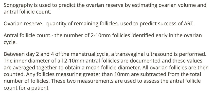 <p>c) ovarian volume + antral follicle count</p>
