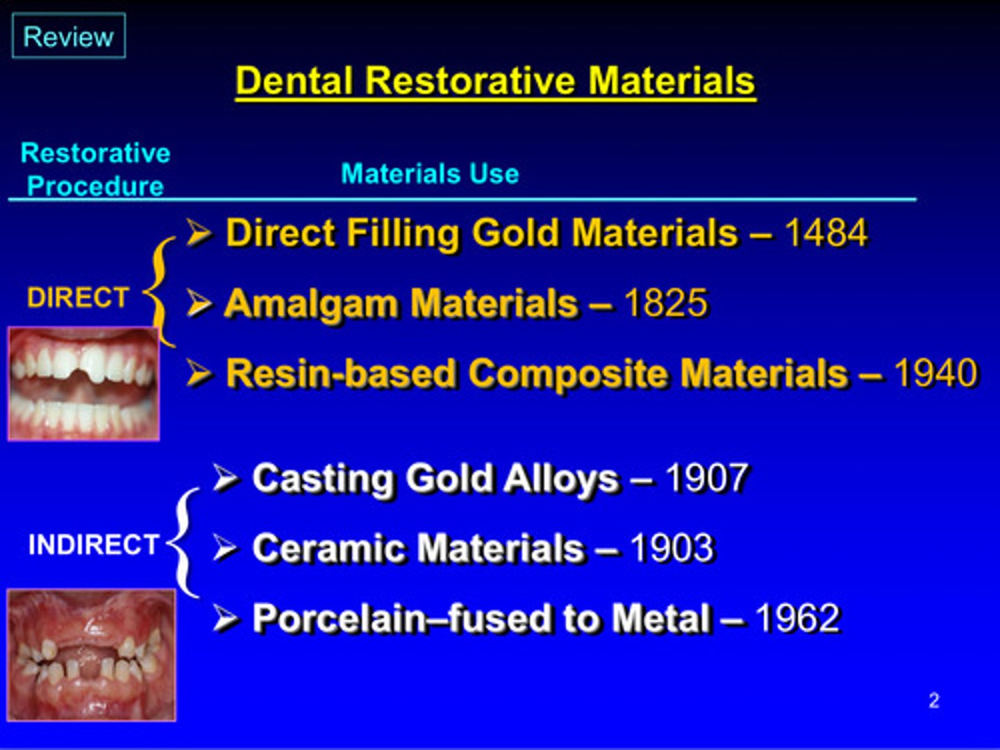 <p>1) casting gold alloys</p><p>2) ceramic materials</p><p>3) porcelain fused to metal</p>