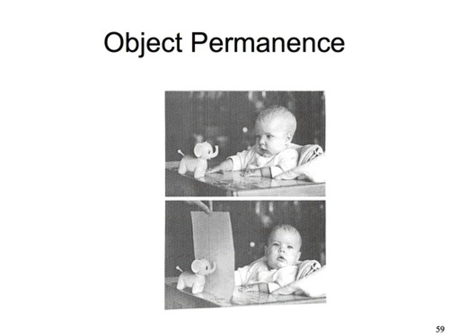 <p>It means knowing something exists even if it cannot be seen. (8-12 months- earlier than Piaget thought)</p>