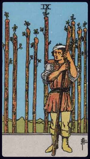 <p>NINE OF WANDS</p>