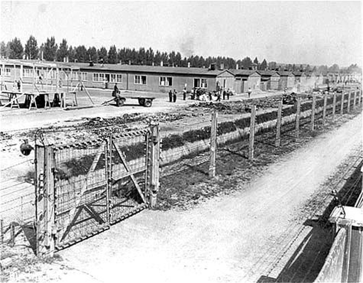 <p>prison camps used under the rule of Hitler in Nazi Germany. Conditions were inhuman, and prisoners, mostly Jewish people, were generally starved or worked to death, or killed immediately.</p>