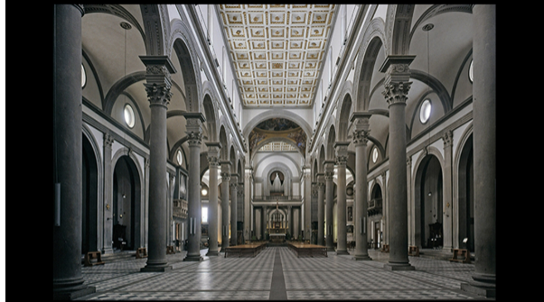 <p><span>Brunelleschi (continued by Michelozzo di Bartolomeo), Interior of the Church of San Lorenzo, c. 1421-1470</span></p>