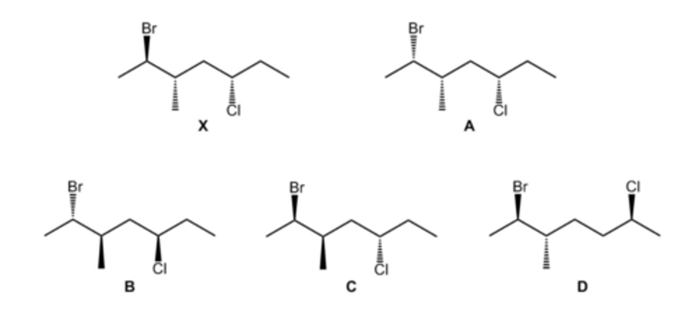 <p>Which of the structures A-D are diastereomers of compound X? (Select all that apply.)</p>