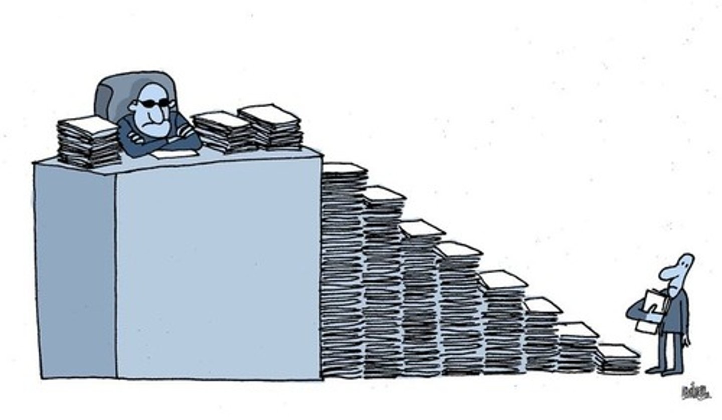 <p>The sociological use of the term Bureaucracy refers to the way an organization is organized (rules, structure, and ranking) whereas in our everyday life we only use the term to refer to overly rigid and structured organizations such as the DMV.</p>