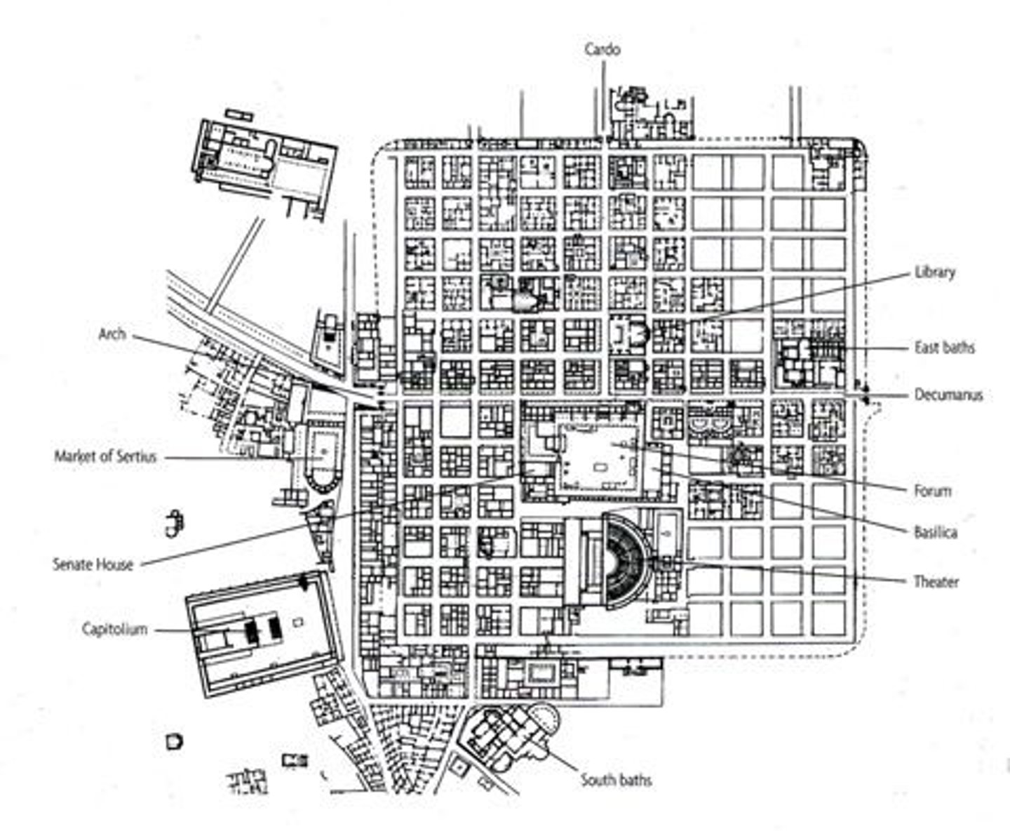 <p>Algeria; 100 BCE; Emperor Trajan was the patron; ruins are noteworthy for representing one of the best extant examples of the grid plan as used in Roman city planning</p>