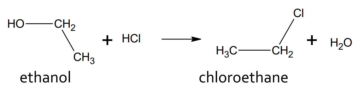 <p>catalyst: ZnCl<sub>2</sub> (Lucas Reagent)</p><p>products: alkyl halide and water</p>