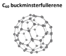 <ol><li><p>C60, Buckmisterfullerene:</p><ul><li><p>Is just a simple molecular solid that DOES NOT exhibit a giant covalent network</p></li><li><p>It contains 20 hexagons and 10 pentagons arranged in a ball, where each carbon atom is bound to three other carbons</p></li><li><p>It has Trigonal Planar Geometry, with a bond angle of 120 </p></li><li><p>It has weak London Dispersion Forces between its molecules, but it also has strong covalent bonds holding the hexagons/pentagons together</p></li><li><p>It can conduct electricity because it does contain delocalized electrons, but not as well as graphite<br><br>2. Silicone</p></li><li><p>Each silicone atom is bound to 4 other silicone atoms</p></li><li><p>Tetrahedral geometry with an angle of 109.5 degrees</p></li><li><p>It has strong covalent bonds, giving it a high melting and boiling point; But it does not conduct electricity because it has no delocalized electrons</p></li></ul></li></ol><p></p>