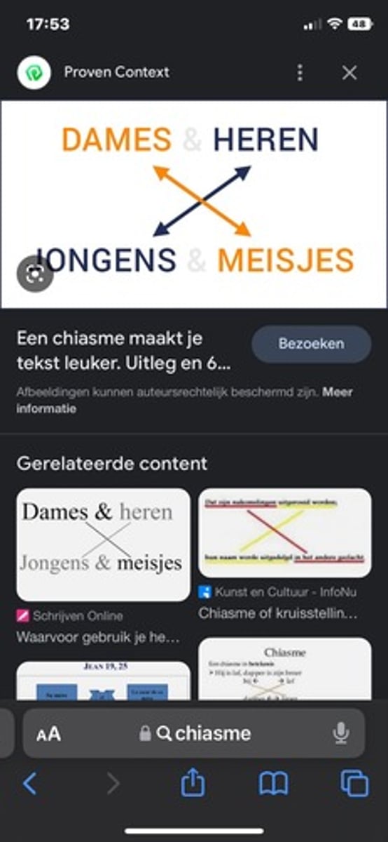 <p>kruisstelling (wanneer je woorden onder elkaar plaatst, zie je een kruis). bv.: Het leven is kort, lang echter de eeuwigheid.</p>