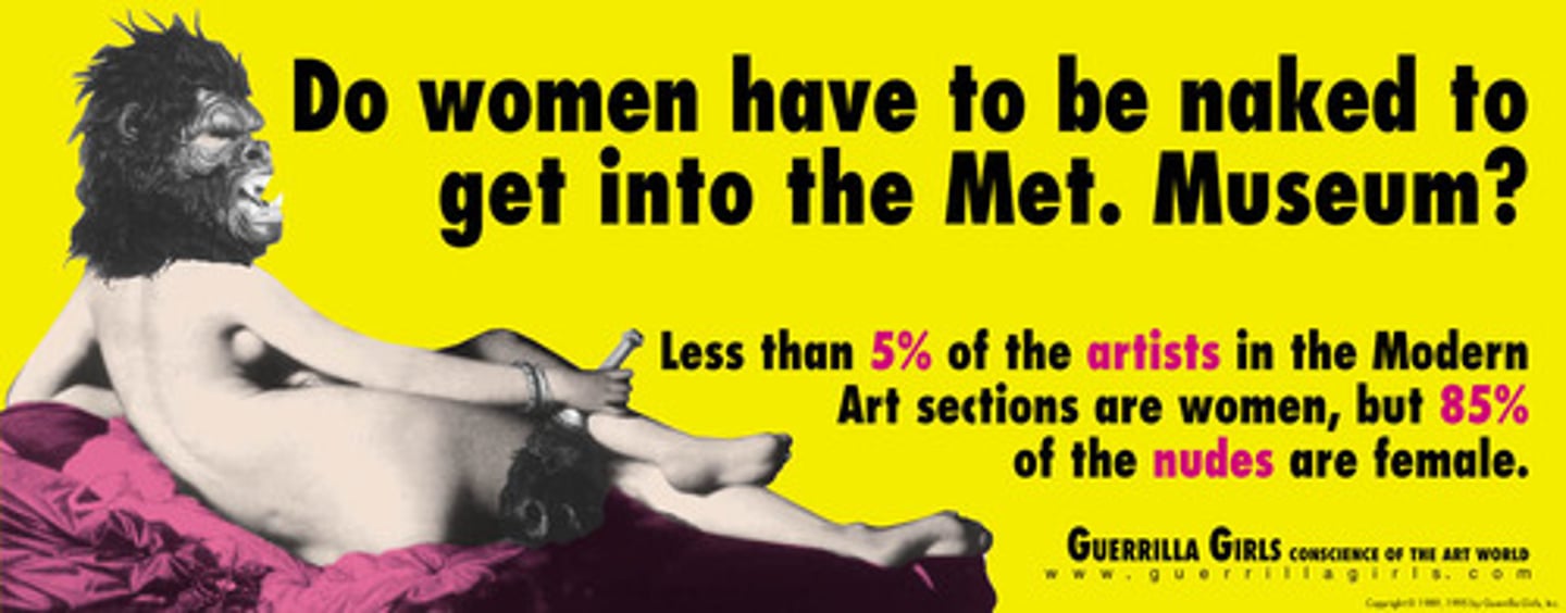<p>- Anonymous feminist artists using facts and humor to expose bias and corruption<br>- Fight for having more women represented in the art world</p>