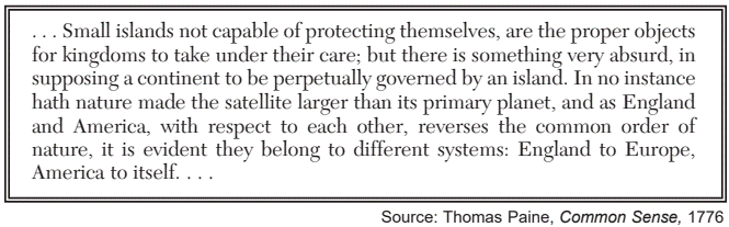 <p>What is the primary argument used in this passage by Thomas Paine to make his point?</p>