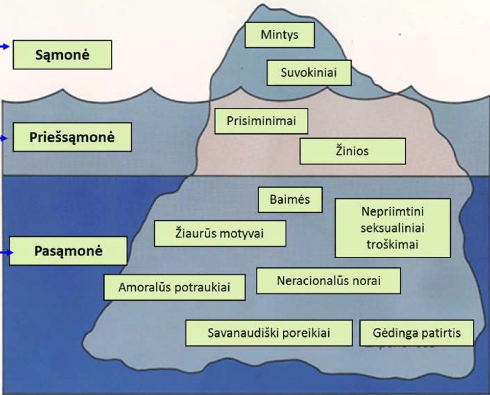 <p>Sąmonė, priešsąmonė, pasąmonė</p>