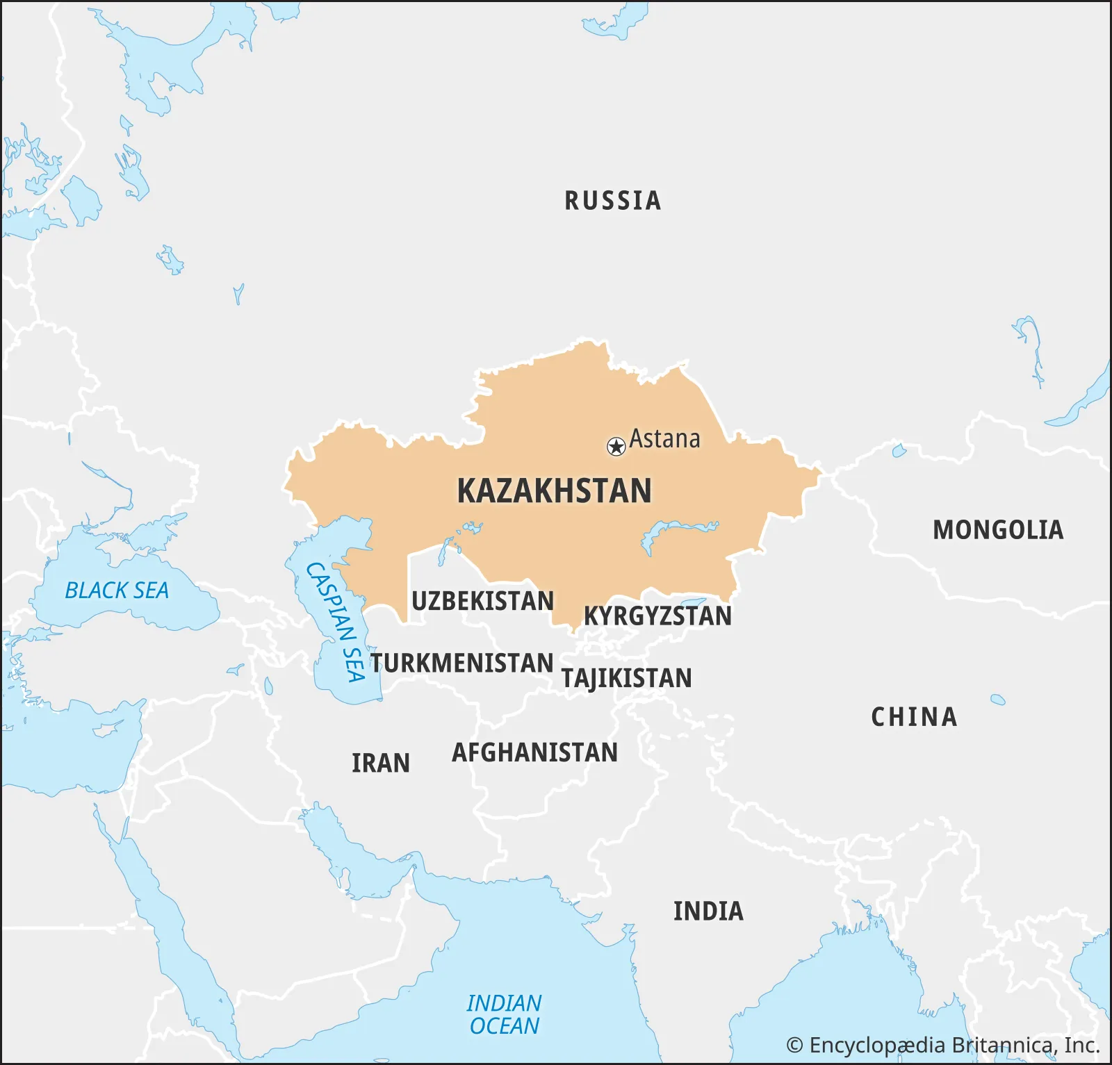 <p>Large country between Russia and Southern Asia</p>