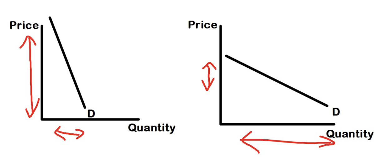 <p>If we generalize: steeper slopes show inelastic demand while flatter slopes show elastic demand </p>