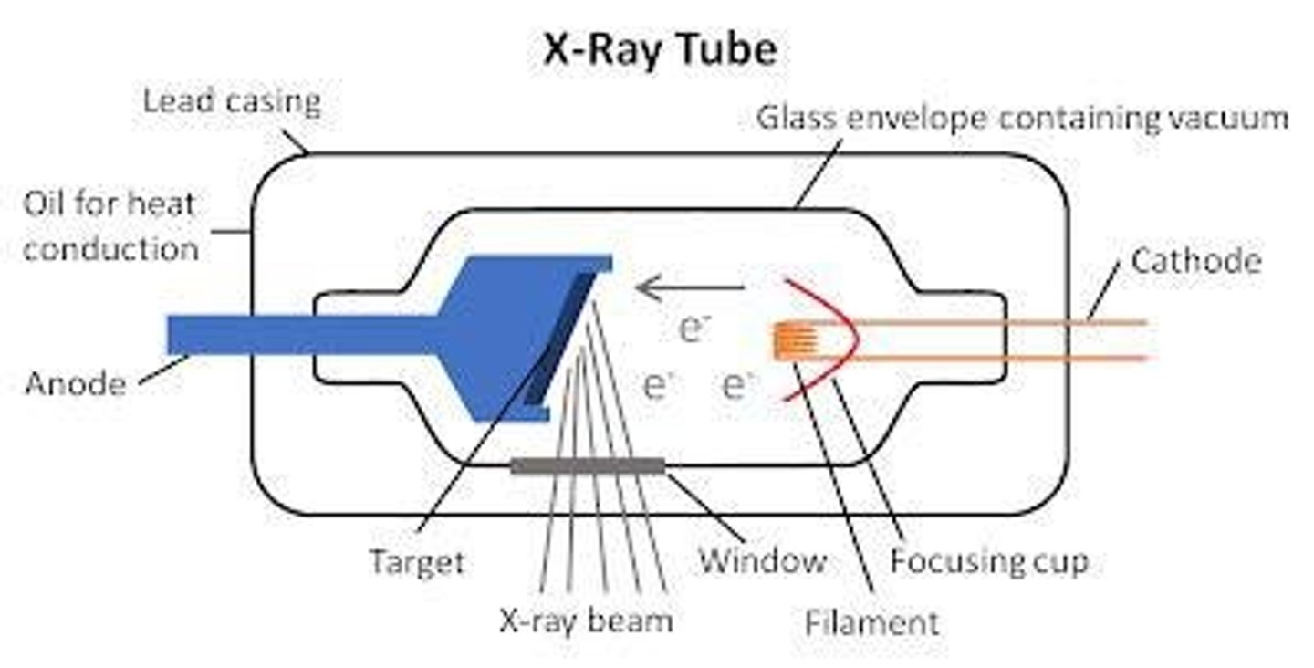 <p>To produce x-rays by allowing electrons to travel from the cathode to the anode.</p>
