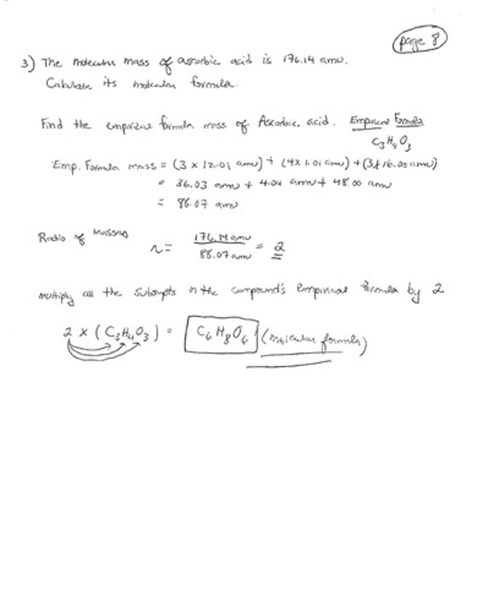 <p>Actual number of atoms of each element in a molecule.</p>