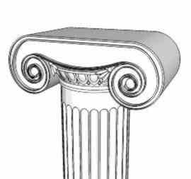 <p>spiral scroll-like ornament that forms the basis of the Ionic order, found in the capital of the Ionic column.</p>