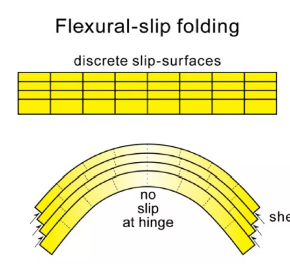 <p>makes beds buckle and create antiform and synform, collapse of hinge zone</p>