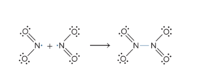 <p>Nitrogen Dioxide (NO<sub>2</sub>). They react with each other, pairing up their lone electrons</p>