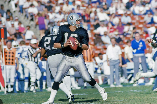 <p>Jim Plunkett to Cliff Branch</p>