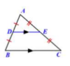 <p>If 𝐴𝐵 = 𝐷𝐵 and 𝐴𝐸 = 𝐸𝐶, then 𝐷𝐸 ∥ 𝐵𝐶 and 𝐷𝐸 = 1/2𝐵𝐶.</p>