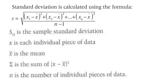 <p>Standard deviation refers to a measure of how spread out data values are from the mean. It is used to assess the consistency of data. Lower values indicates that the data values are close to the mean and higher values indicate the opposite.</p>