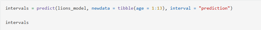 <p>Ex on how to use predict to find interval: </p><p>Interpret it!!!</p><p></p>