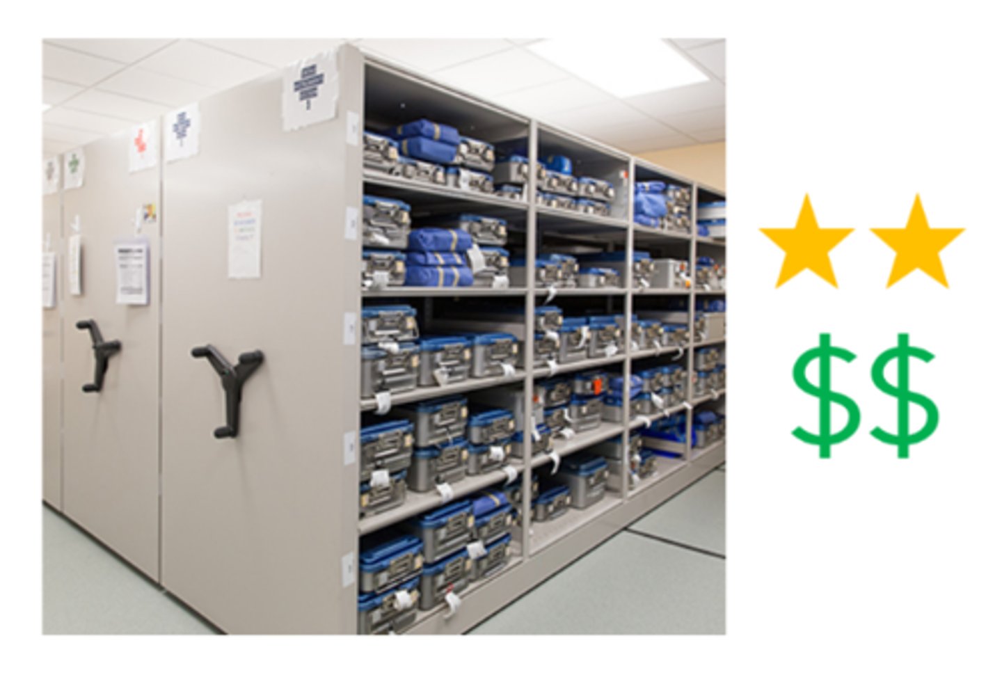 <p>storage shelving with at least three solid sides (top + 2 sides) that forms a closed unit when shelves are moved together, offering good protection of shelved items</p>