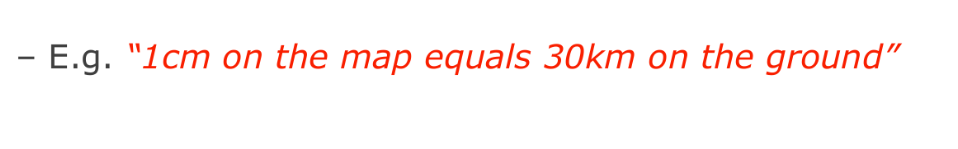 <p>uses words to show the relationship of the scale</p><p>This type of scale use simple words to describe a prominent</p><p>surface feature. A statement map scale expands abbreviations</p><p>to describe a landmark or an object.</p>