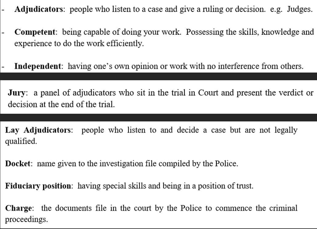 <p><span style="line-height: 115%;"><span>“police” aka officers of the courts</span></span></p><p class="MsoNormal"><span style="line-height: 115%;"><span> </span></span></p><p class="MsoNormal"><span style="line-height: 115%;"><span>“court stenographers” = office of court who keeps record/takes note of court proceedings</span></span></p><p class="MsoNormal"></p>