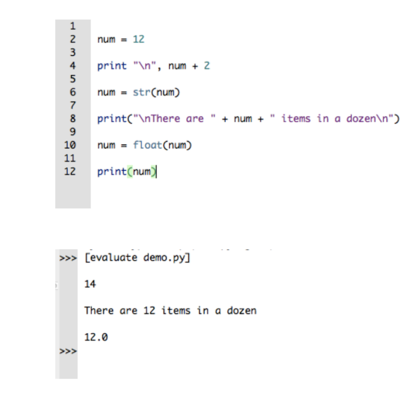 <p>Putting the type you want to convert the variable you want to convert. </p><p>str()- changes item to a string</p><p>int() - changes item to an integer</p><p>float() - changes item to a floating point</p><p>Ex. num = 12</p><p>num = str(num) </p><p>num = float(num) </p>