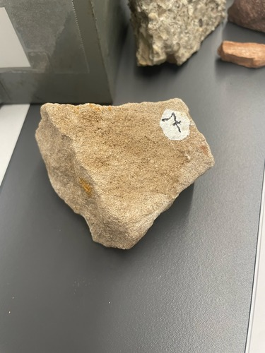 <ul><li><p>Tan</p></li><li><p>Chemical </p></li><li><p>reacts with acid</p></li><li><p>Tiny holes</p></li></ul>