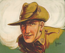 <p><span>Slouch hat, clean-shaven, khaki clothes</span></p>