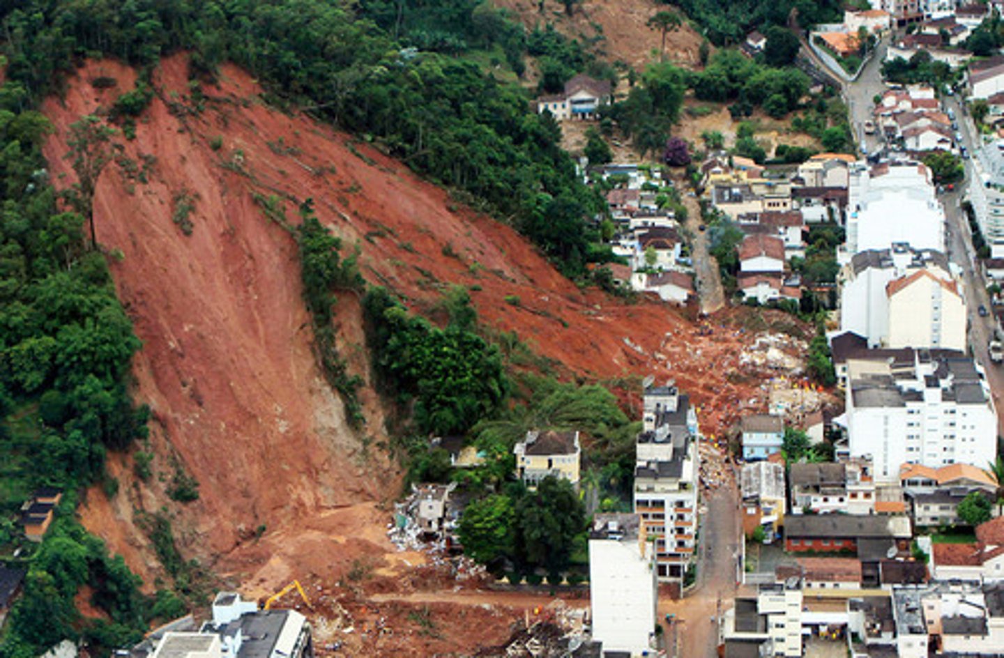 <p>The sudden movement of rock, soil and debris down a slope</p>