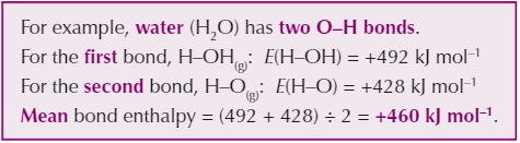 <p><strong>Average energy</strong> needed to break a certain type of bond, over a range of compounds</p><p><strong>Always positive</strong> - breaking bonds = <strong>endothermic</strong></p>