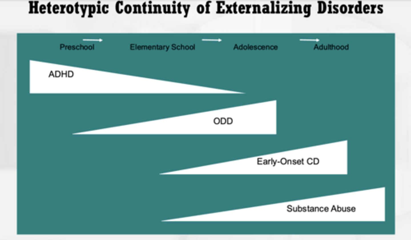 <p>An earlier disorder gives way to and/or makes other disorders more likely (Ex. ADHD).</p>