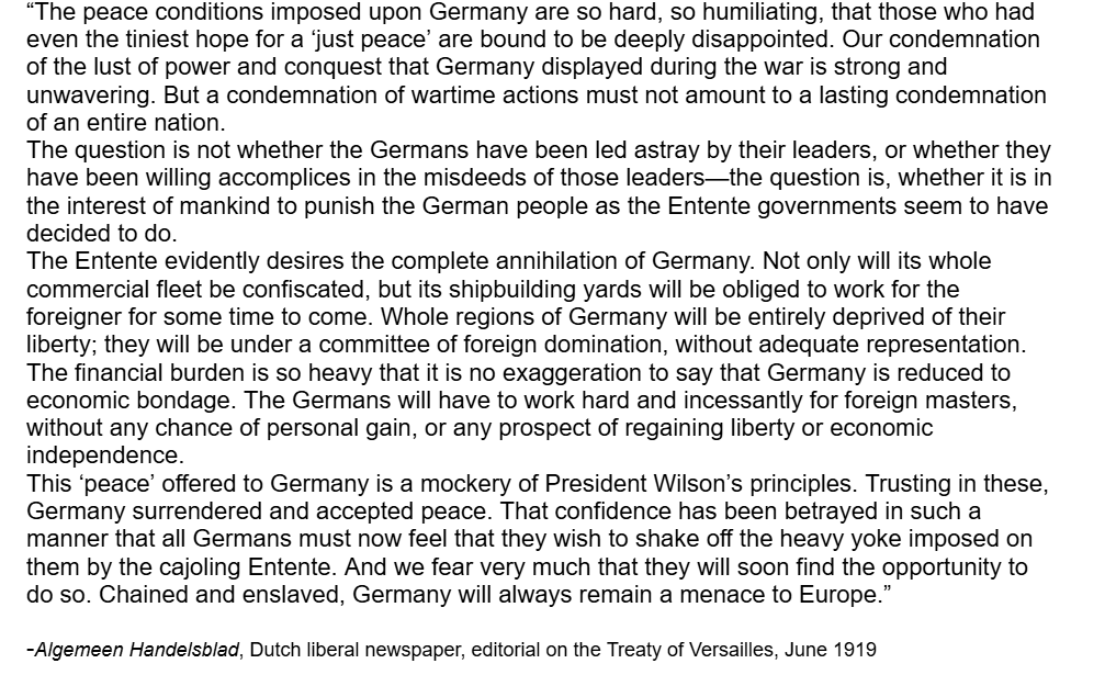 What political consequence resulted in Germany from the harsh conditions of the Treaty of Versailles?