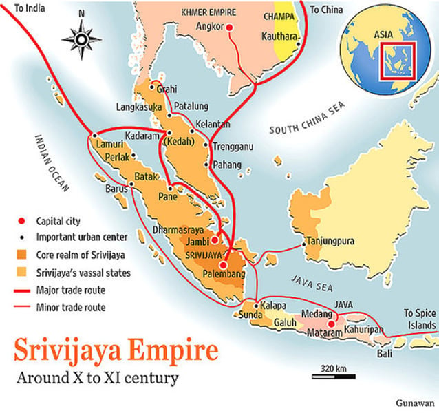 <p>A Malay kingdom that dominated the Straits of Malacca between 600 and 1075 CE. It amassed wealth and power by a combination of selective adaptation of Indian technologies and concepts, and control of trade routes.</p>